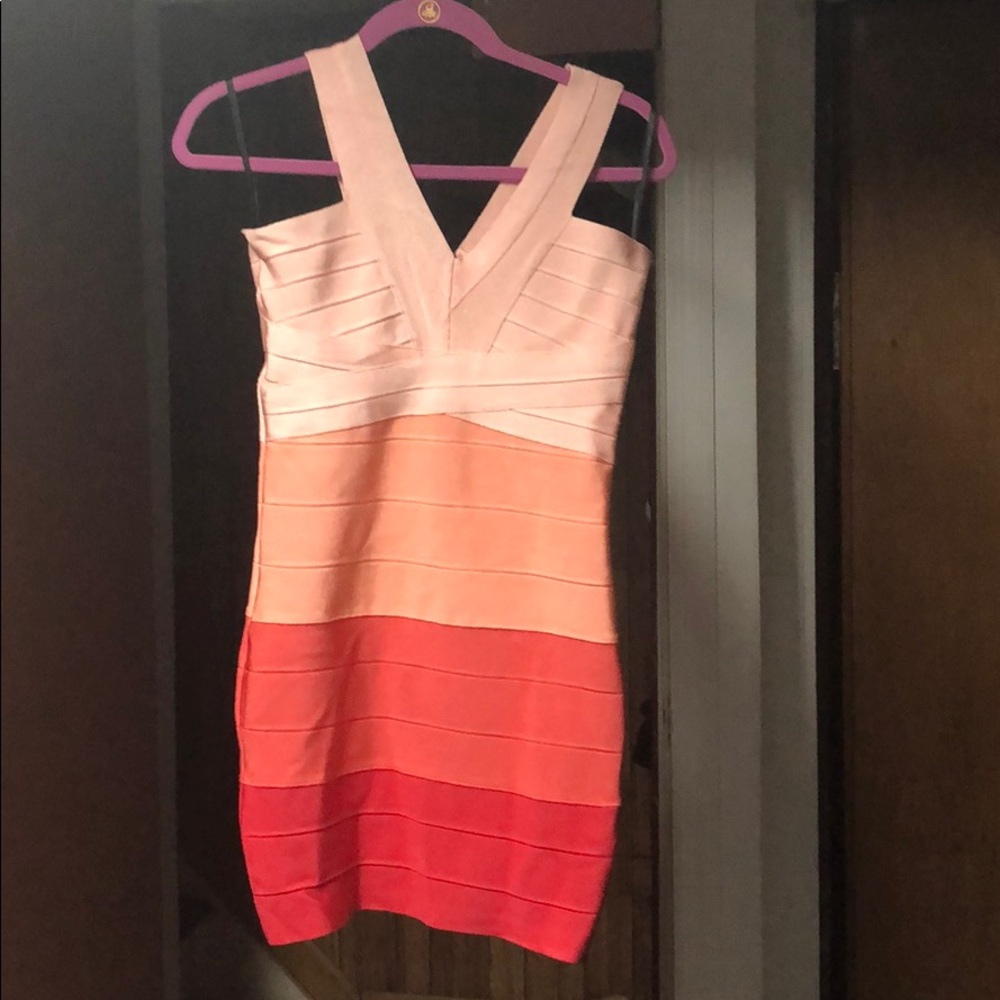 bebe Ombre Pink to Coral Bandage Mini Dress